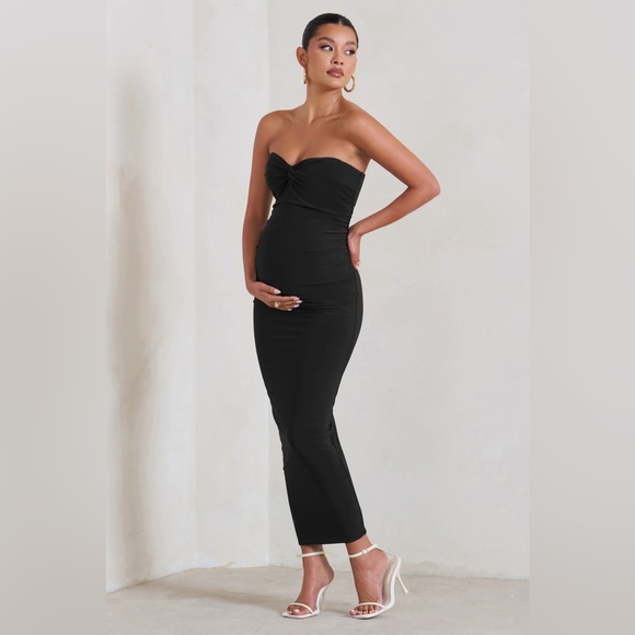 Club London | Women's Maternity Sweetheart Twist Black Midi Dress Size US 4 NWT - Picture 1 of 7